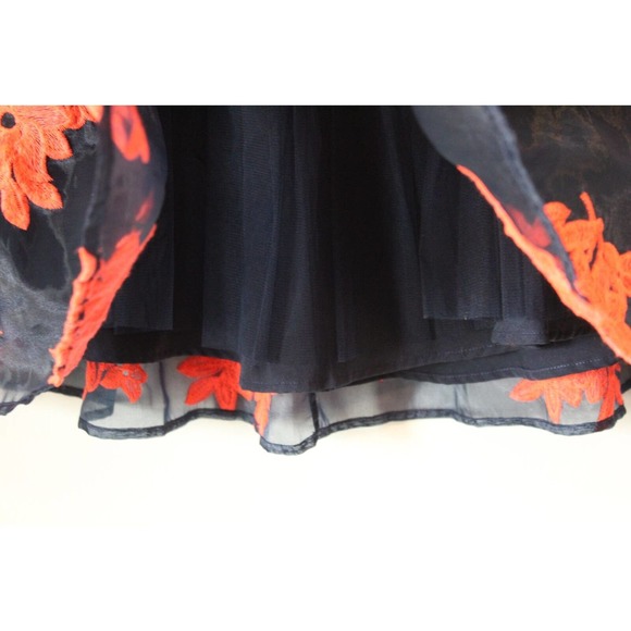 NWT Maeve Anthropologie Pome Blossom Skirt Tulle Navy Orange Size 4 H14086 - Picture 4 of 14